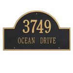 Arch Marker Address Plaque with a Black & Gold Finish, Estate Wall Mount with Two Lines of Text