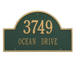 Arch Marker Address Plaque with a Green & Gold Finish, Estate Wall Mount with Two Lines of Text