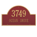 Arch Marker Address Plaque with a Red & Gold Finish, Estate Wall Mount with Two Lines of Text
