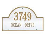 Arch Marker Address Plaque with a White & Gold Finish, Estate Wall Mount with Two Lines of Text