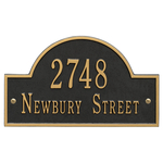 Arch Marker Address Plaque with a Black & Gold Finish, Standard Wall Mount with Two Lines of Text