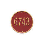 9 in. Round Red & Gold Wall Number Plaque with One Line of Text