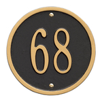 6 in. Round Black & Gold Wall Number Plaque with One Line of Text