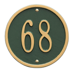 6 in. Round Green & Gold Wall Number Plaque with One Line of Text