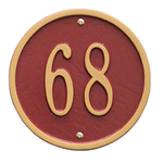 6 in. Round Red & Gold Wall Number Plaque with One Line of Text