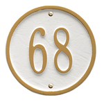 6 in. Round White & Gold Wall Number Plaque with One Line of Text