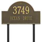 Arch Marker Address Plaque with a Antique Brass Finish, Estate Lawn with Two Lines of Text