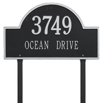 Arch Marker Address Plaque with a Black & Silver Finish, Estate Lawn with Two Lines of Text