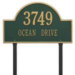 Arch Marker Address Plaque with a Green & Gold Finish, Estate Lawn with Two Lines of Text
