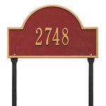 Arch Marker Address Plaque with a Red & Gold Finish, Standard Lawn Size with One Line of Text