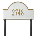 Arch Marker Address Plaque with a White & Gold Finish, Standard Lawn Size with One Line of Text