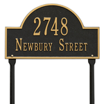 Arch Marker Address Plaque with a Black & Gold Finish, Standard Lawn with Two Lines of Text