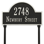 Arch Marker Address Plaque with a Black & White Finish, Standard Lawn with Two Lines of Text