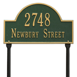 Arch Marker Address Plaque with a Green & Gold Finish, Standard Lawn with Two Lines of Text