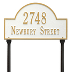 Arch Marker Address Plaque with a White & Gold Finish, Standard Lawn with Two Lines of Text