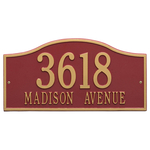 Rolling Hills Address Plaque with a Red & Gold Grand Wall Mount with Two Lines of Text