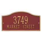 Rolling Hills Address Plaque with a Red & Gold Finish, Standard Wall Mount with Two Lines of Text