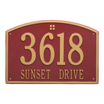 Cape Charles Address Plaque with a Red & Gold Finish, Estate Wall Mount with Two Lines of Text