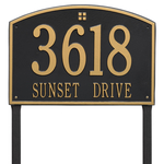 Cape Charles Address Plaque with a Black & Gold Finish, Estate Lawn Size with Two Lines of Text