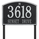 Cape Charles Address Plaque with a Black & Silver Finish, Estate Lawn Size with Two Lines of Text