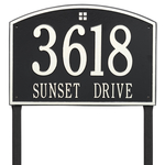 Cape Charles Address Plaque with a Black & White Finish, Estate Lawn Size with Two Lines of Text