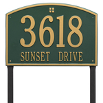 Cape Charles Address Plaque with a Green & Gold Finish, Estate Lawn Size with Two Lines of Text