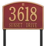 Cape Charles Address Plaque with a Red & Gold Finish, Estate Lawn Size with Two Lines of Text