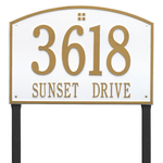 Cape Charles Address Plaque with a White & Gold Finish, Estate Lawn Size with Two Lines of Text