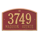 Cape Charles Address Plaque with a Red & Gold Finish, Standard Wall Mount with Two Lines of Text