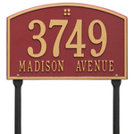 Cape Charles Address Plaque with a Red & Gold Finish, Standard Lawn Size with Two Lines of Text