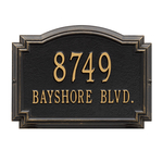 Williamsburg Address Plaque with a Black & Gold Finish, Standard Wall Mount with Two Lines of Text
