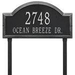 Providence Arch Address Plaque with a Black & Silver Finish, Finish, Estate Lawn Size with Two Lines of Text