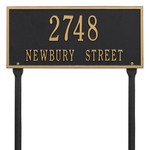 Hartford Address Plaque with a Black & Gold Finish, Standard Lawn with Two Lines of Text