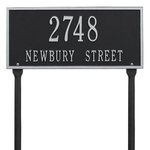 Hartford Address Plaque with a Black & Silver Finish, Standard Lawn with Two Lines of Text