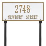 Hartford Address Plaque with a White & Gold Finish, Standard Lawn with Two Lines of Text
