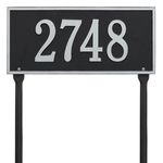 Hartford Address Plaque with a Black & Silver Finish, Standard Lawn Size with One Line of Text