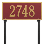 Hartford Address Plaque with a Red & Gold Finish, Standard Lawn Size with One Line of Text