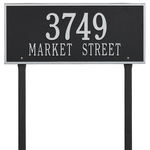 Hartford Address Plaque with a Black & Silver Finish, Estate Lawn with Two Lines of Text
