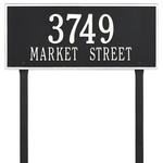 Hartford Address Plaque with a Black & White Finish, Estate Lawn with Two Lines of Text