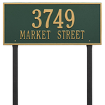 Hartford Address Plaque with a Green & Gold Finish, Estate Lawn with Two Lines of Text