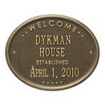 Welcome Oval HOUSE Established Personalized Plaque Antique Brass