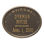 Welcome Oval HOUSE Established Personalized Plaque Bronze & Gold