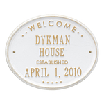 Welcome Oval w/Established Date White & Gold Finish, Standard Wall with Two Lines of Text