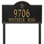 Bayou Vista Address Plaque with a Black & Gold Finish, Estate Lawn with Two Lines of Text