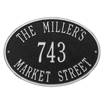 Hawthorne Oval Address Plaque with a Black & Silver Finish, Standard Wall with Three Lines of Text