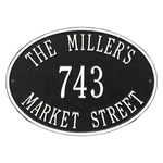 Hawthorne Oval Address Plaque with a Black & White Finish, Standard Wall with Three Lines of Text