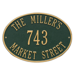 Hawthorne Oval Address Plaque with a Green & Gold Finish, Standard Wall with Three Lines of Text