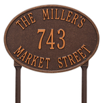 Hawthorne Oval Address Plaque with a Antique Copper Finish, Standard Lawn with Three Lines of Text