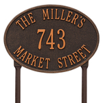 Hawthorne Oval Address Plaque with a Oil Rubbed Bronze Finish, Standard Lawn with Three Lines of Text