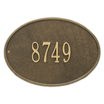 Hawthorne Oval Address Plaque with a Antique Brass Finish, Standard Wall Mount with One Line of Text